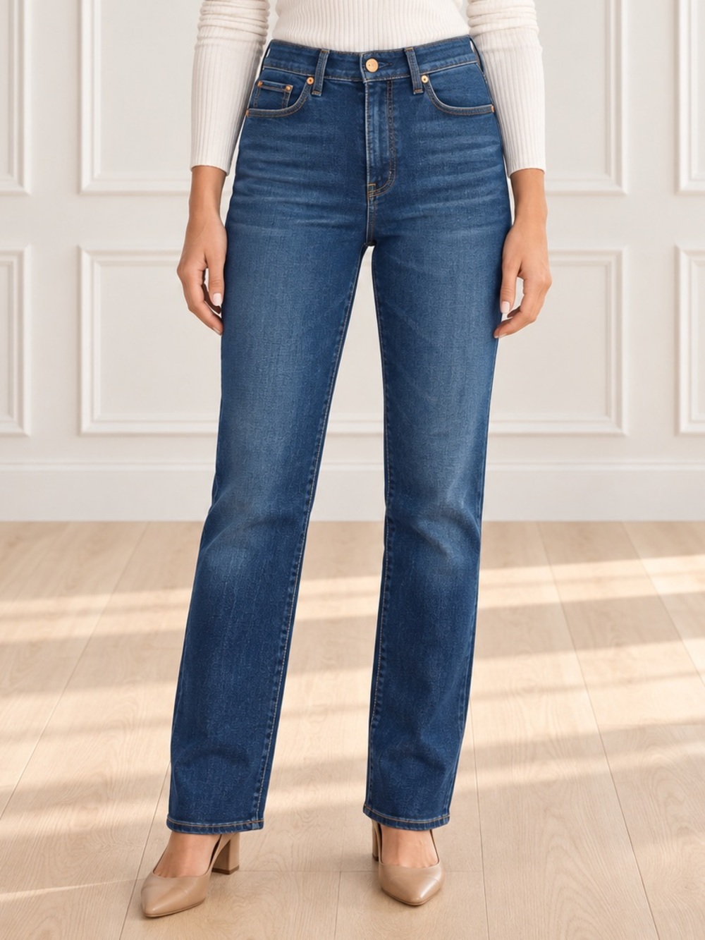 Spanx 5 Pocket High Rise Straight Jeans Size 29 Dark Wash Stretch Denim Blue